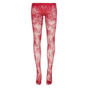 Alexander Mcqueen Women Floral Lace Tights In Crimson